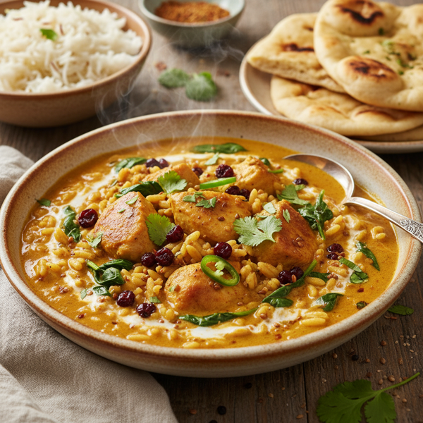 Creamy Chicken Curry Stew with Currants and Orzo recipe