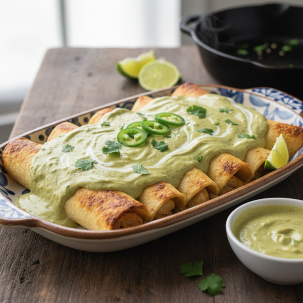 Creamy Chicken Enchiladas with Jalapeño Sour Cream Sauce recipe