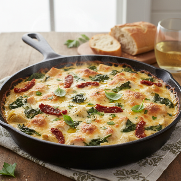 Creamy Chicken Florentine Artichoke Bake with Sun-Dried Tomatoes recipe