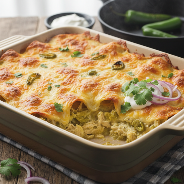 Creamy Chicken Green Chile Enchilada Casserole recipe