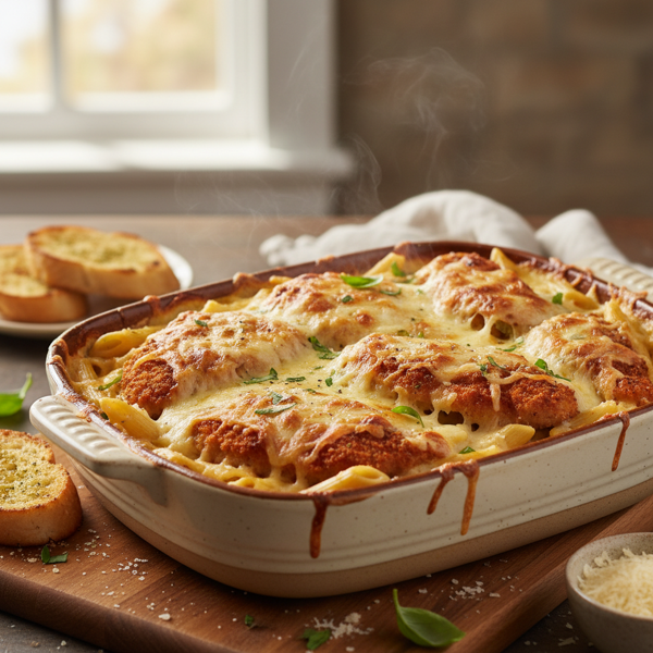 Creamy Chicken Parmesan Alfredo Bake recipe