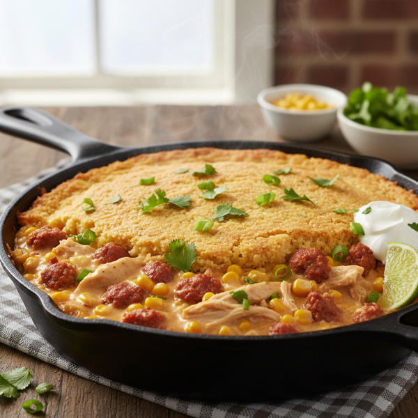 Creamy Chicken Souiza Cornbread Bake recipe