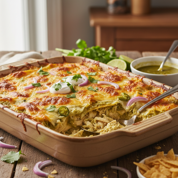 Creamy Chicken Verde Tortilla Bake recipe