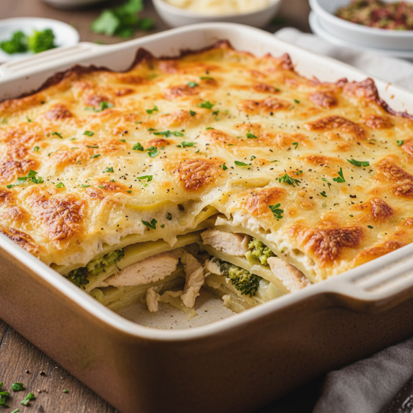 Creamy Chicken & Broccoli Potato Lasagna recipe