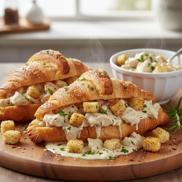 Creamy Chicken & Crouton Stuffed Croissants recipe