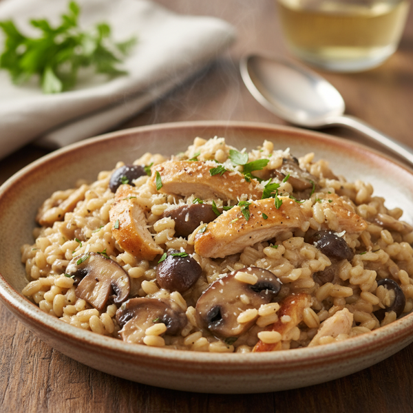 Creamy Chicken & Mushroom Barley Risotto recipe