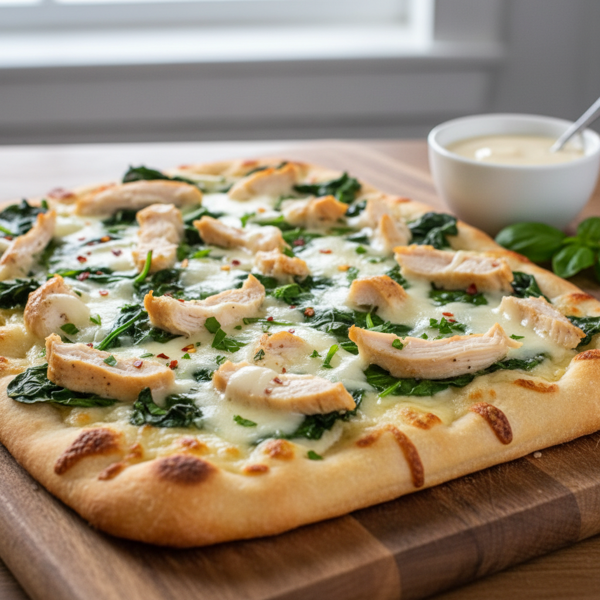Creamy Chicken & Spinach Alfredo Flatbread recipe