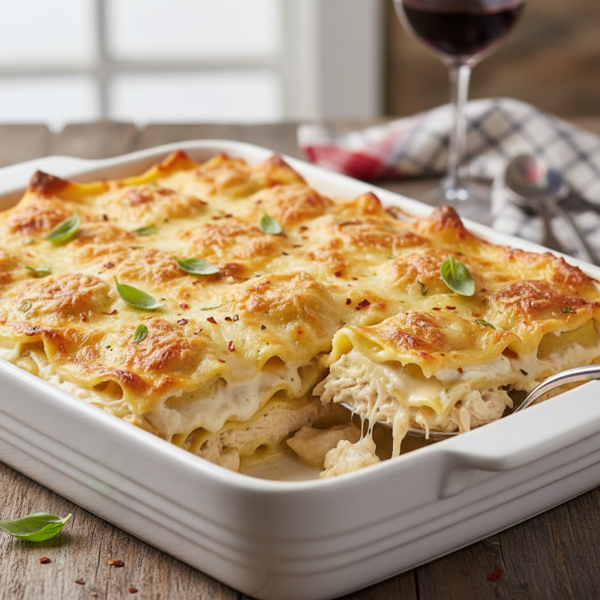 Creamy Chicken and Cheese Ravioli Lasagna recipe