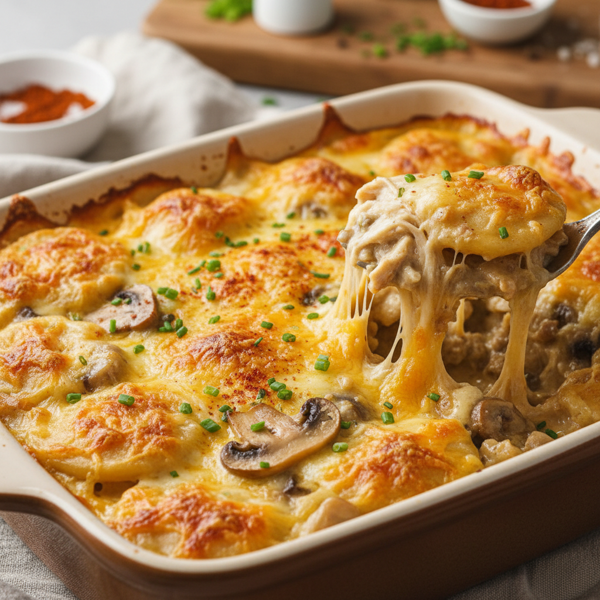 Creamy Chicken and Cheesy Perogies Casserole recipe