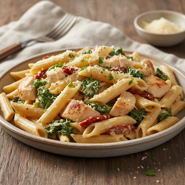 Creamy Chicken and Kale Penne Delight recipe