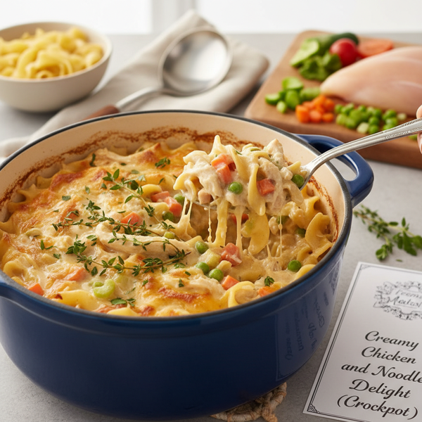 Creamy Chicken and Noodles Delight (Crockpot) recipe