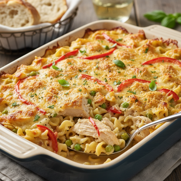 Creamy Chicken and Pimiento Noodle Casserole recipe