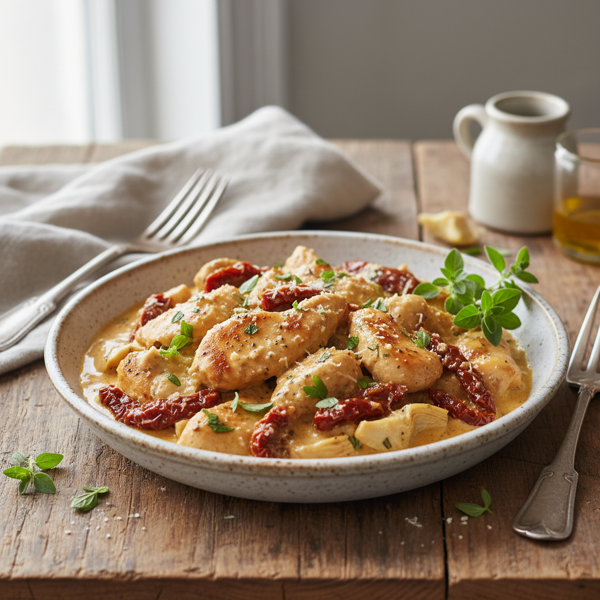 Creamy Chicken with Sun-Dried Tomatoes and Artichokes recipe