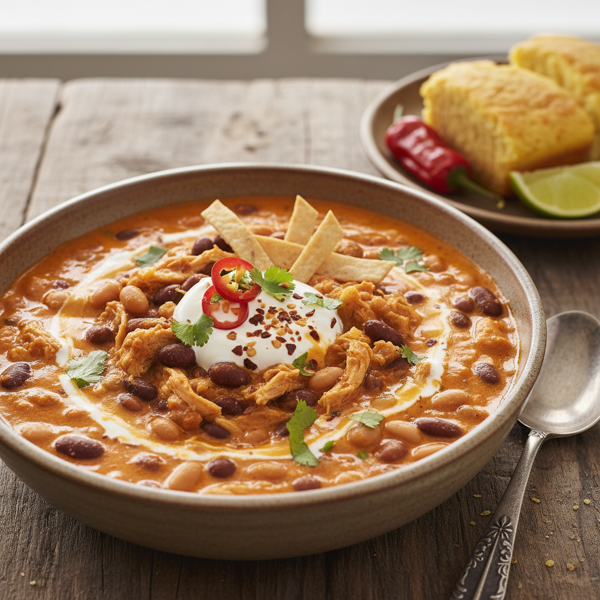 Creamy Chipotle Chicken Chili with Black and White Beans recipe