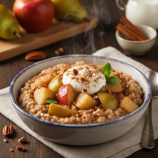 Creamy Cinnamon Brown Rice Pudding with Apples and Pears recipe