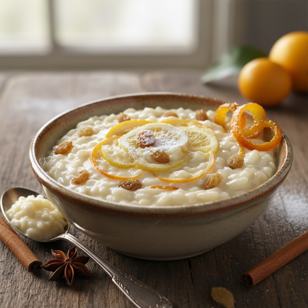 Creamy Citrus Rice Pudding with Golden Raisins recipe