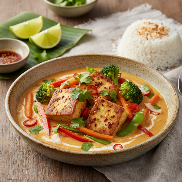 Creamy Coconut Curry with Spicy Tofu and Veggies recipe