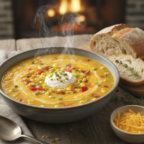 Creamy Corn and Cheddar Chowder Delight recipe