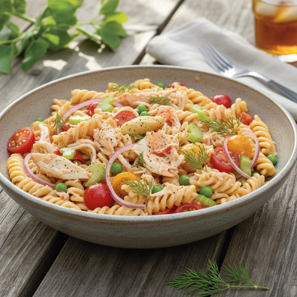 Creamy Crab Pasta Salad with Veggies recipe