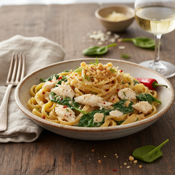 Creamy Crab & Spinach Pasta Delight recipe