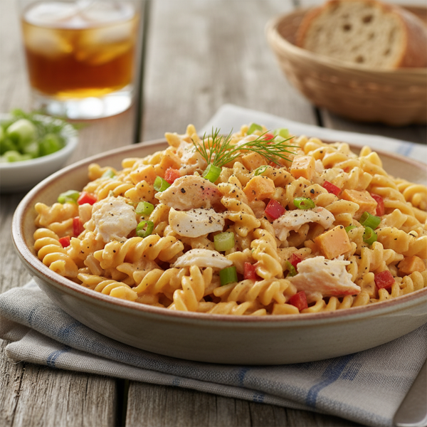 Creamy Crab and Cheddar Pasta Salad recipe