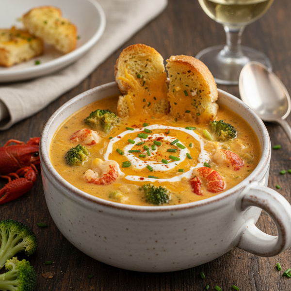 Creamy Crawfish and Broccoli Cheddar Soup recipe