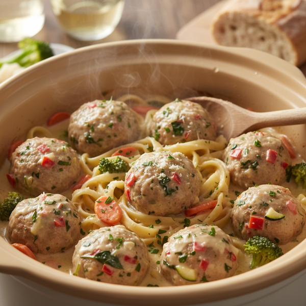Creamy Crock Pot Alfredo Vegetable Meatballs recipe