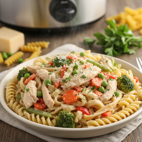 Creamy Crock Pot Chicken Alfredo with Veggies recipe