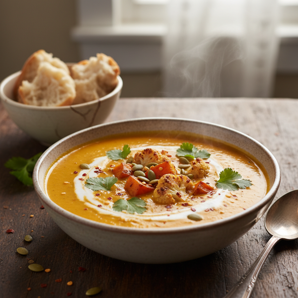 Creamy Curried Cauliflower and Sweet Potato Soup recipe