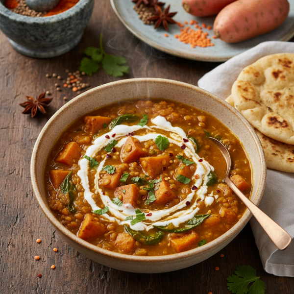 Creamy Curried Red Lentil & Sweet Potato Delight recipe