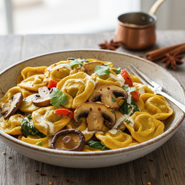 Creamy Curry Mushroom Tortellini Delight recipe