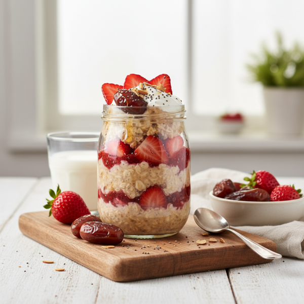 Creamy Date & Strawberry Overnight Oats recipe