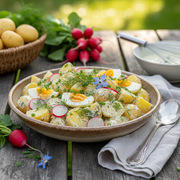 Creamy Dill Potato Salad with Eggs and Radishes recipe
