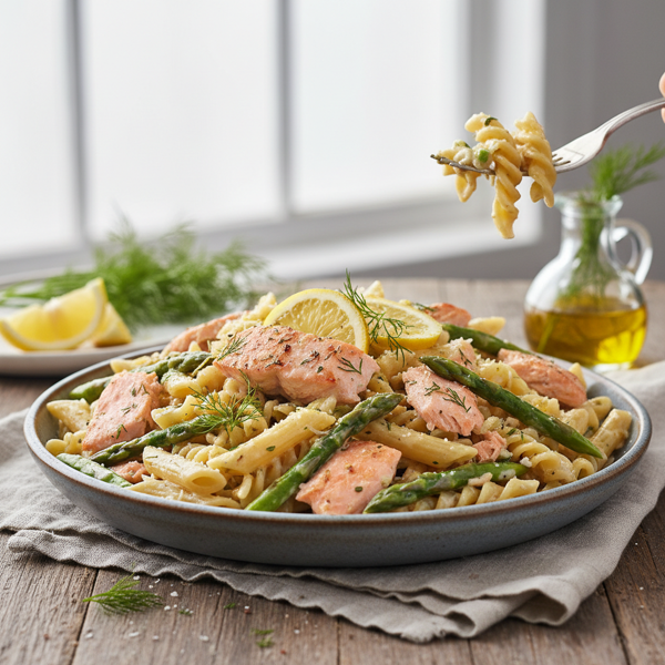 Creamy Dill Salmon Pasta with Asparagus Delight recipe