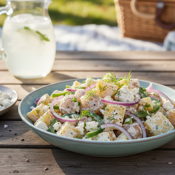 Creamy Dilled Potato Salad with Feta and Veggies recipe