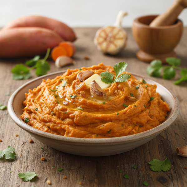 Creamy Garlic-Cilantro Mashed Sweet Potatoes recipe