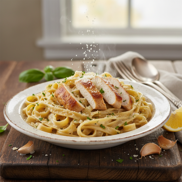Creamy Garlic Chicken Fettuccine Alfredo recipe
