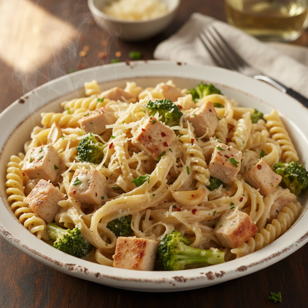 Creamy Garlic Chicken & Broccoli Pasta recipe
