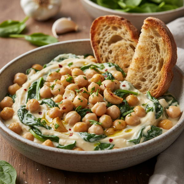 Creamy Garlic Chickpea Spinach Delight recipe