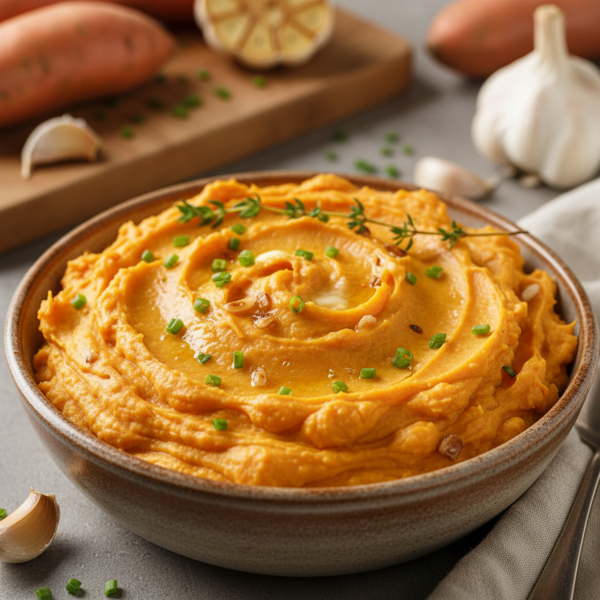 Creamy Garlic Mashed Sweet Potatoes recipe