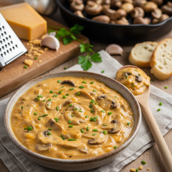 Creamy Garlic Mushroom Cheddar Sauce recipe