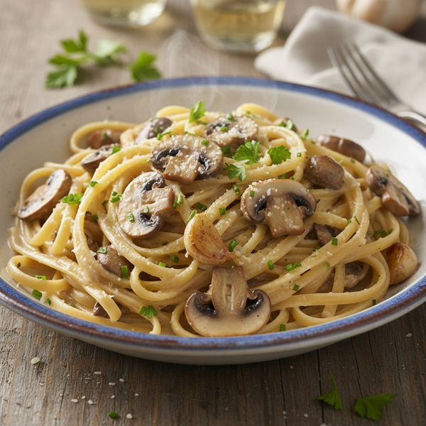 Creamy Garlic Mushroom Linguine recipe