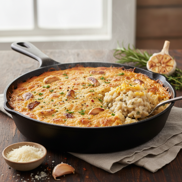 Creamy Garlic Parmesan Rice Bake recipe