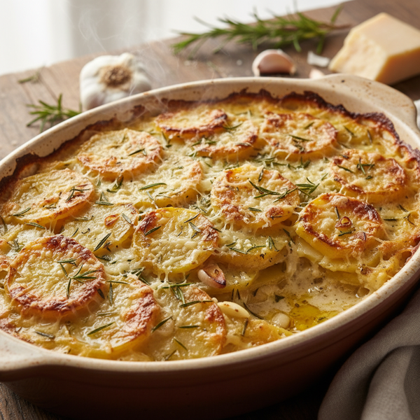 Creamy Garlic Rosemary Parmesan Potato Bake recipe