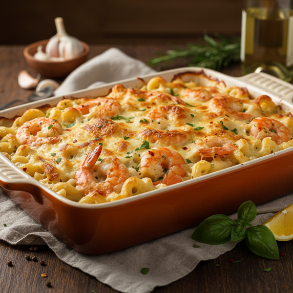 Creamy Garlic Shrimp Pasta Bake recipe