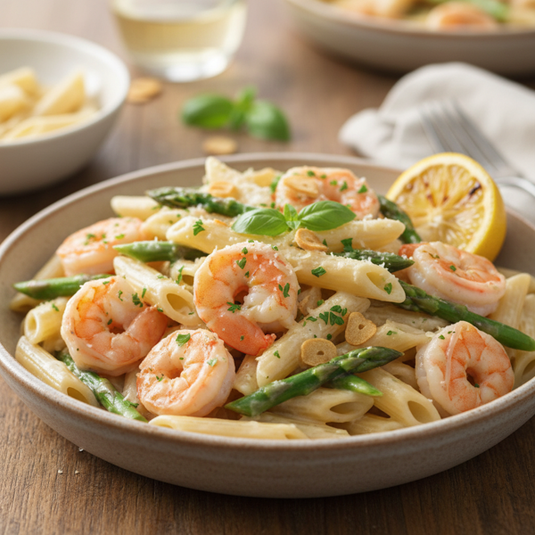 Creamy Garlic Shrimp and Asparagus Penne recipe
