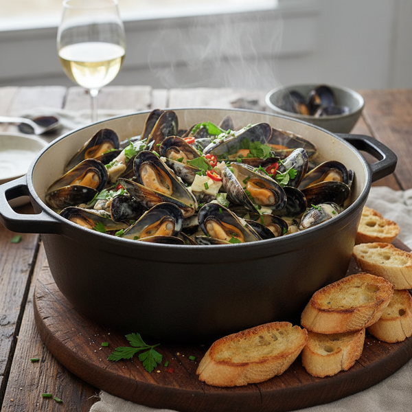 Creamy Garlic White Wine Mussels recipe