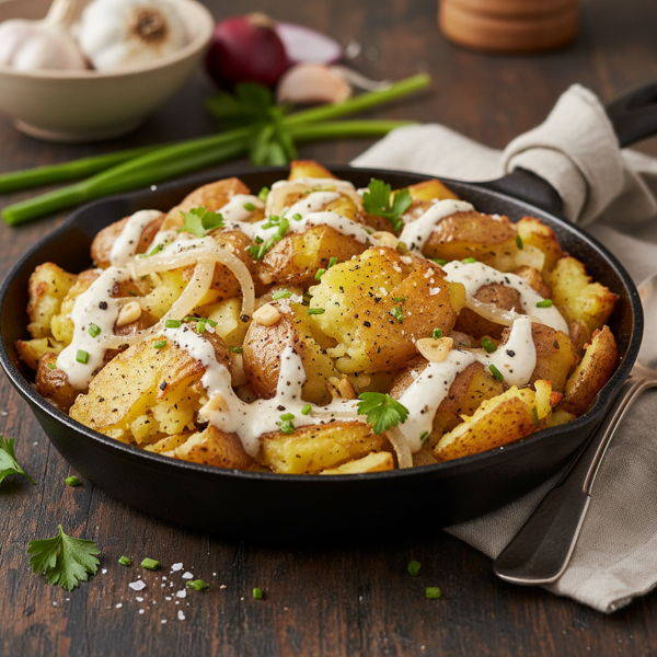 Creamy Garlic & Onion Smashed Potatoes recipe