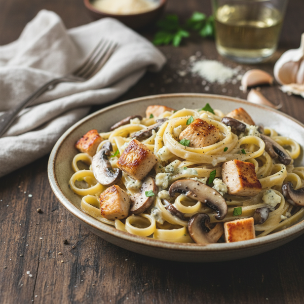 Creamy Gorgonzola Fettuccine with Sautéed Chicken and Mushrooms recipe
