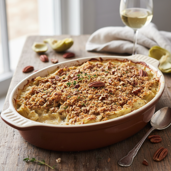 Creamy Gratin Artichokes with Pecan Crust recipe